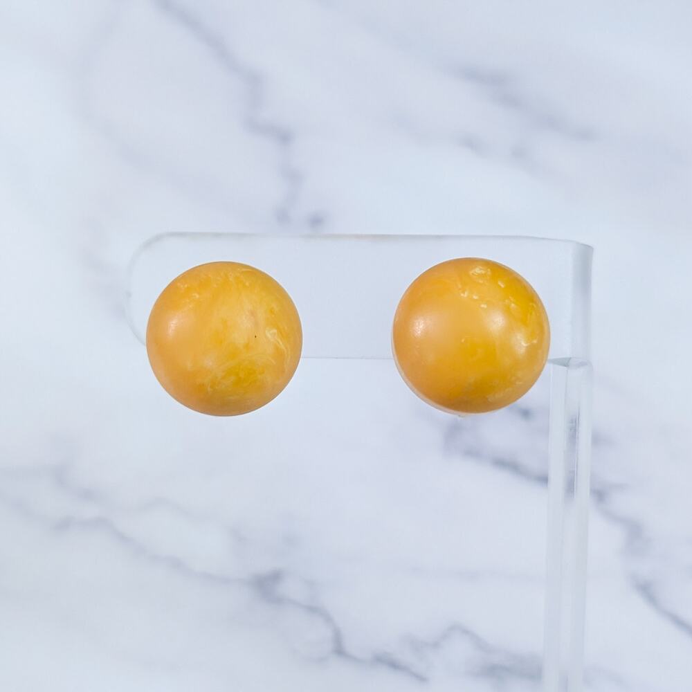 Vintage Clip On Earrings Domed Honey Yellow Retro 0.75"
